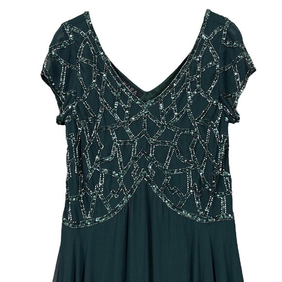 JKara Beaded Sequined Geo Party Cocktail Evening Dress Dark Hunter Green Size 12 - Picture 3 of 8